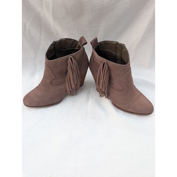 Steve Madden Womens Cian Ankle Bootie Sz 8 Taupe Suede Fringe Block Heel Western - Picture 7 of 7